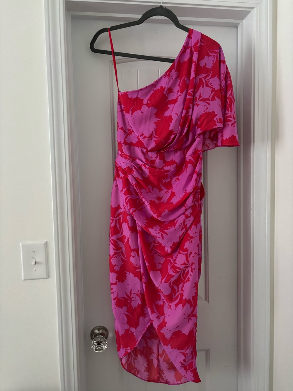 Vestique One-Shoulder Pink & Fuchsia Floral Draped Dress
